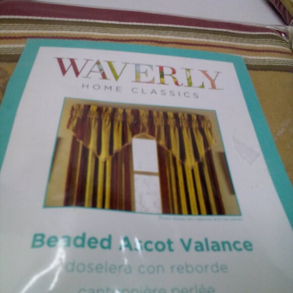 Waverly Home Classics Beaded Ascot Valance 52" x 20" Lot of 3 Gold Red Fringe - Picture 11 of 11